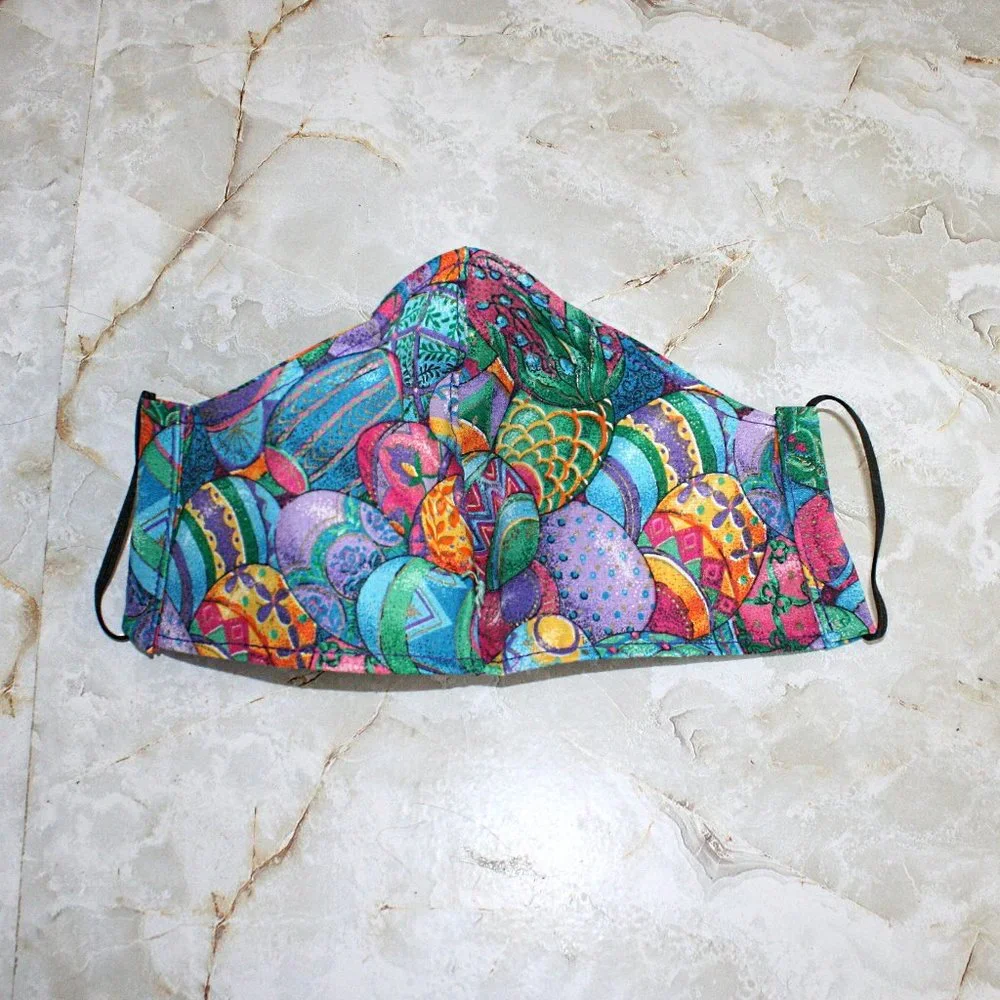 HAND CRAFTED Face Mask Easter Eggs Adult Cloth Fabric Print - Shield Style